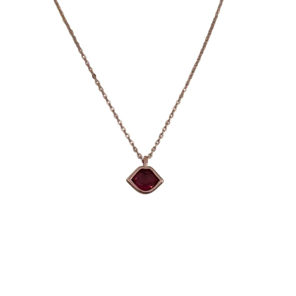 Rose Gold Red Crystal Pendant Necklace Dainty Minimalist Jewelry - Picture 3 of 6